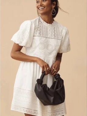 Forever That Girl Puff Sleeve Lace Babydoll Mini Dress in White